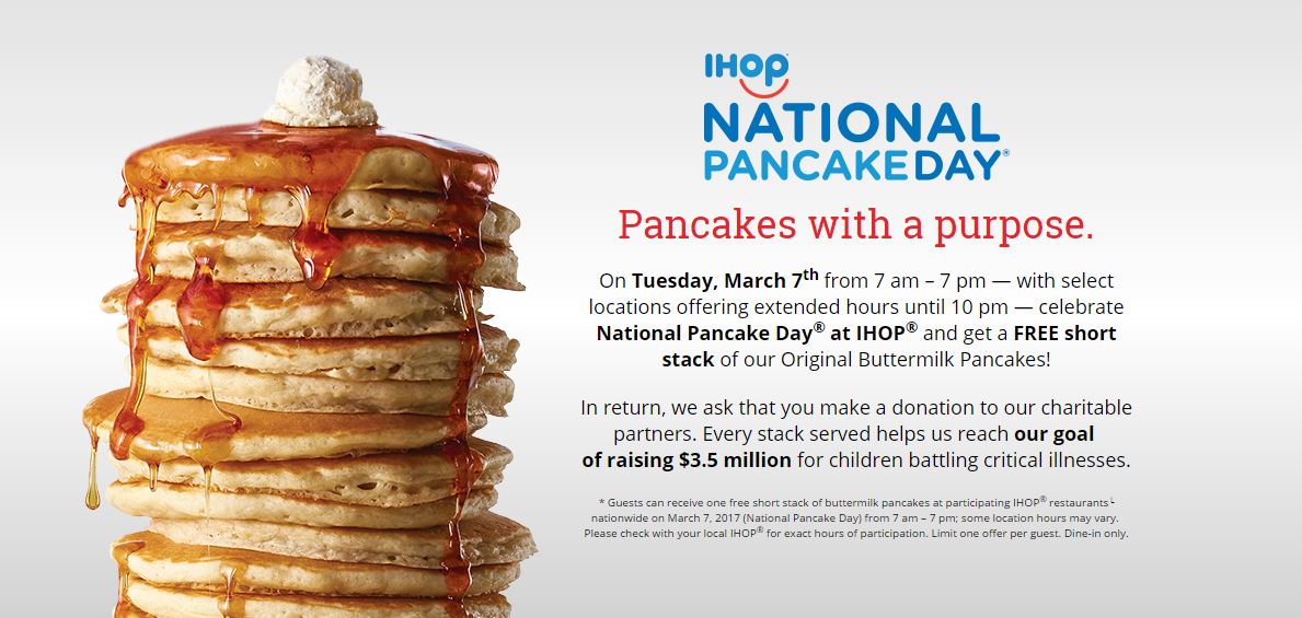 Free Pancakes at IHOP on National Pancake Day, March 7